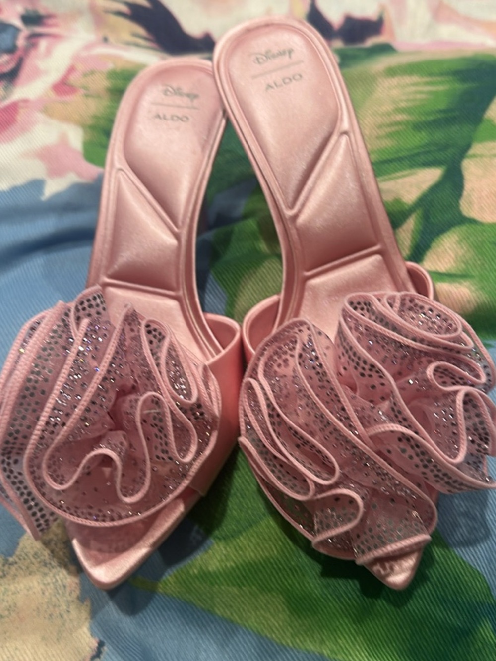 Aldo Pink Ruffle Slide Mules with Sparkle Accent
